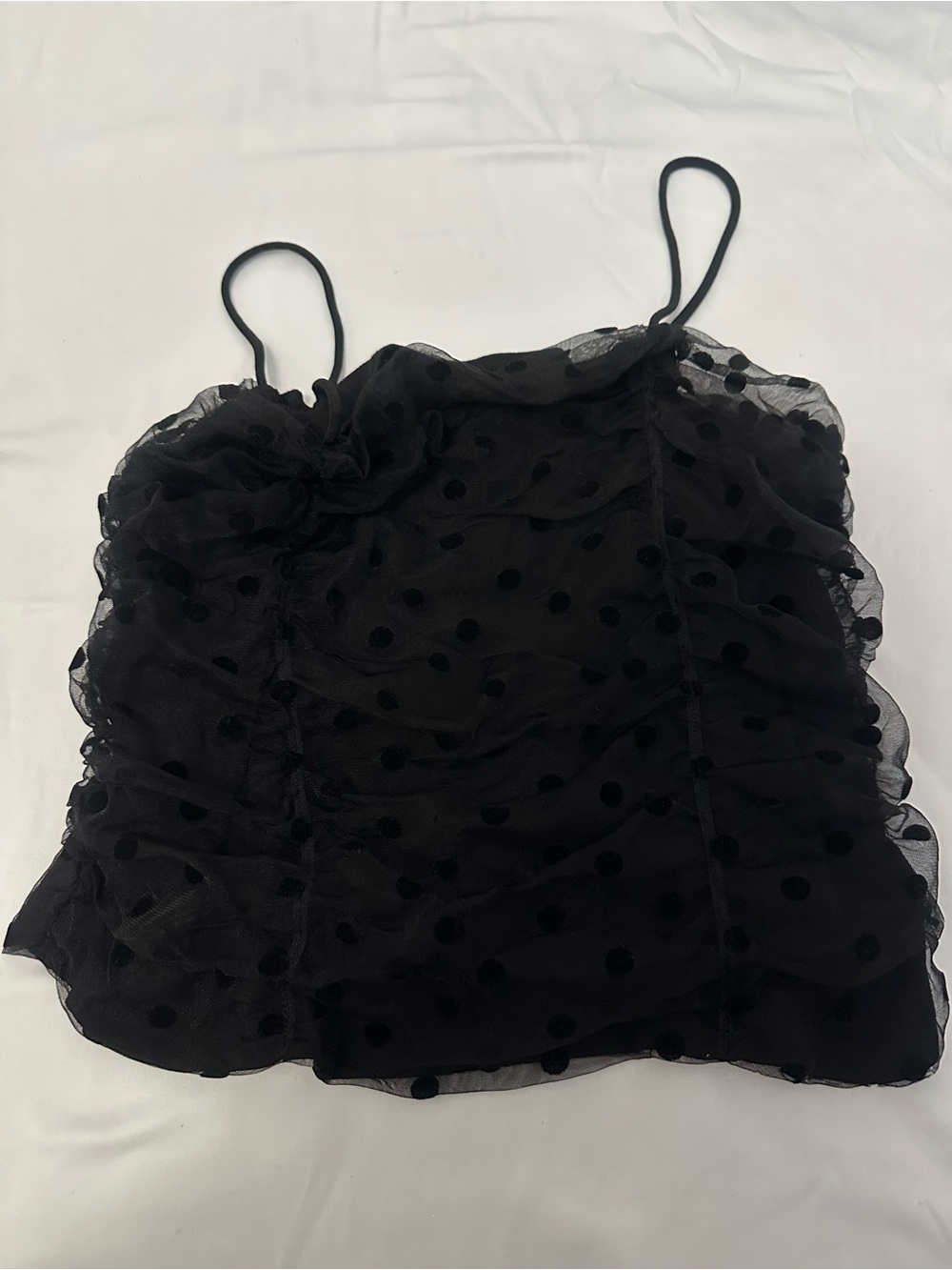 Cynthia Rowley Black Polka Dot Ruffle Mesh Camisole
